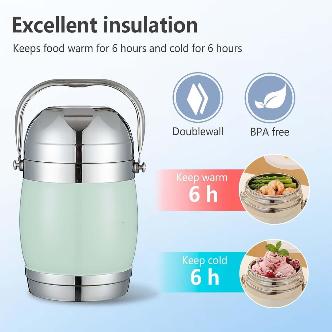 Edelstahl Thermobehälter 1,7L Grosse Kapazität Tragbar Vakuumisoliert Weite Öffnung, 3-lagige Stapel