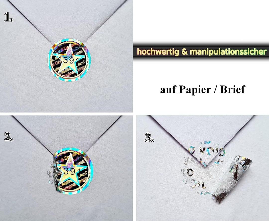 440 Stk - 3D Hologramm-Siegel 20mm silber glänzend - Sicherheitssiegel, Siegel Aufkleber, Garantiesi