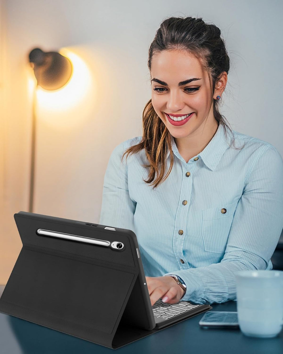 Für Galaxy Tab S10 FE Plus Hülle mit Beleuchteter Tastatur – 7-Farben RGB-Hintergrund, QWERTZ Deutsc