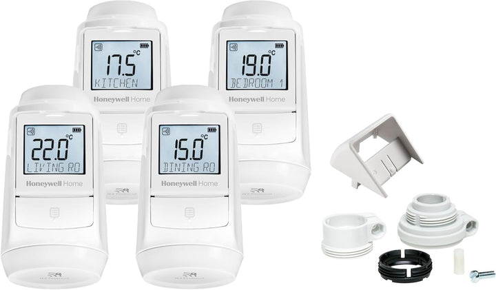 Honeywell Home Evohome Radiator Thermostat 4 Pieces with Adapters - Room for Room, Controlled Comfor