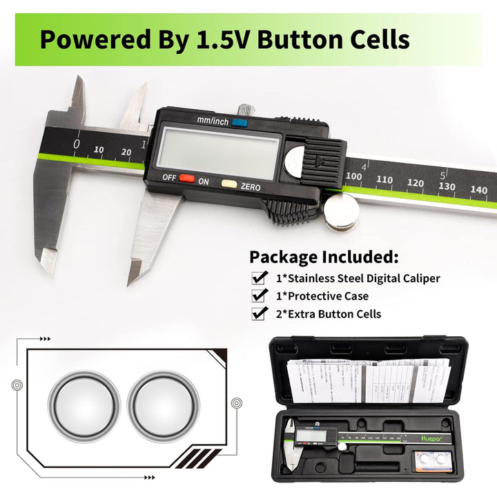 Huepar Digitaler Messschieber -Edelstahl Messschieber, Elektronisches Mikrometer mit grossem LCD-Bil