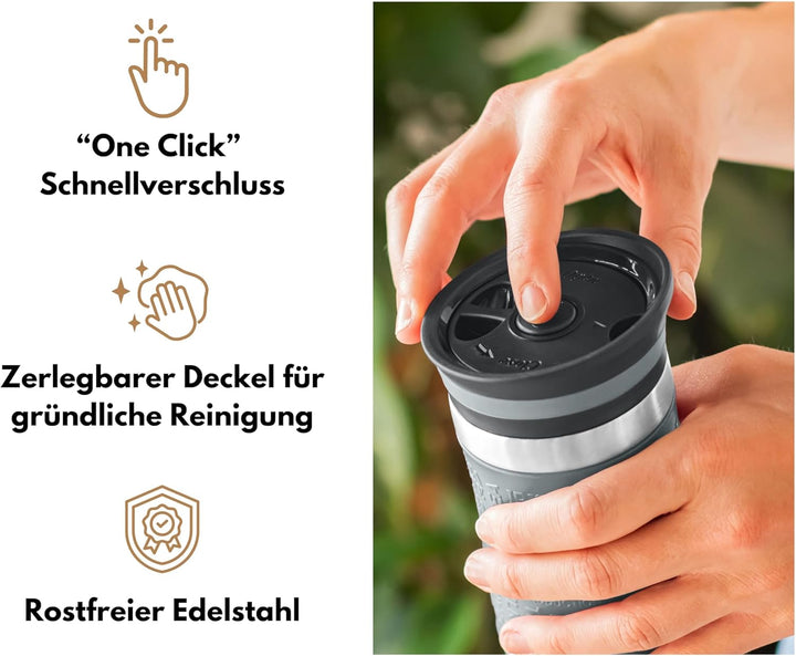 Milu Thermobecher 370ml 450ml Isolierbecher Kaffeebecher to go - 100% Auslaufsicher - Trinkbecher au