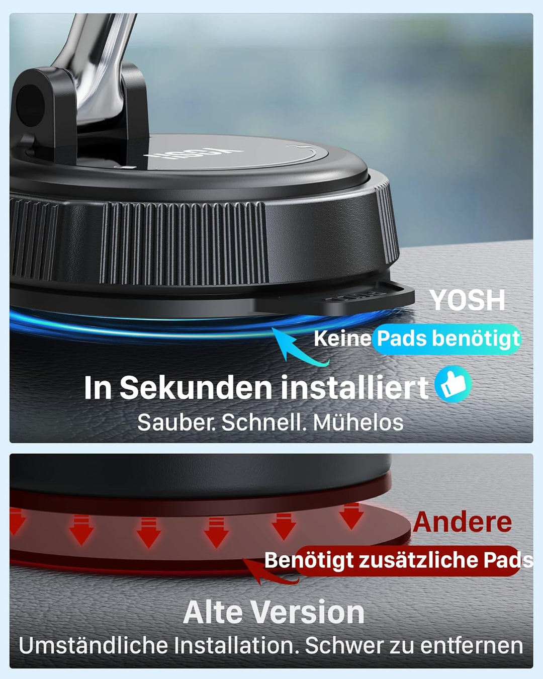 YOSH für MagSafe Autohalterung, Vakuum Handyhalterung Auto Magnet [Starker Vakuum-Saugnapf &amp; 22·N56