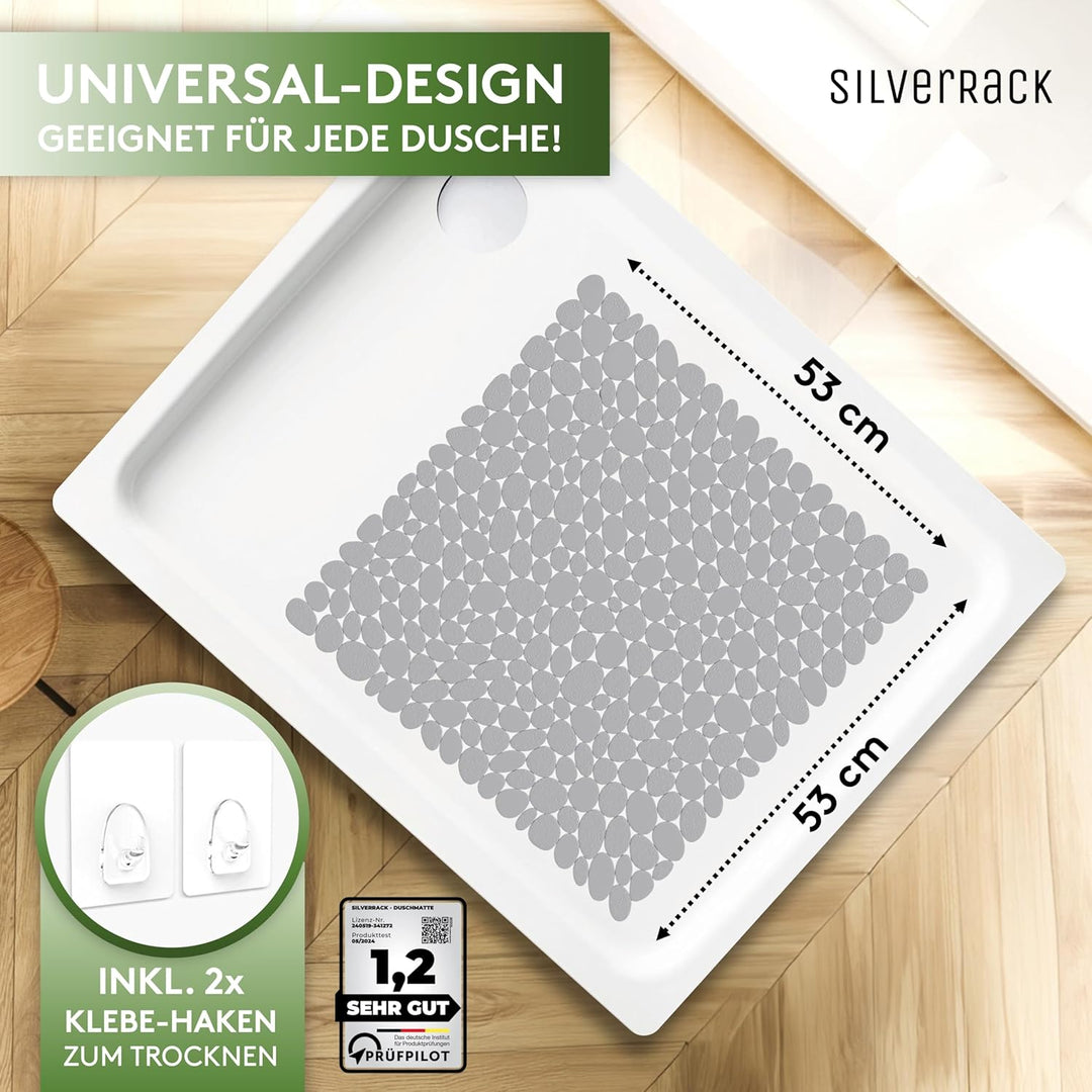 SilverRack Duschmatte rutschfest 53x53 cm (Grau Kiesel Steinoptik) - Antirutschmatte Dusche BPA frei