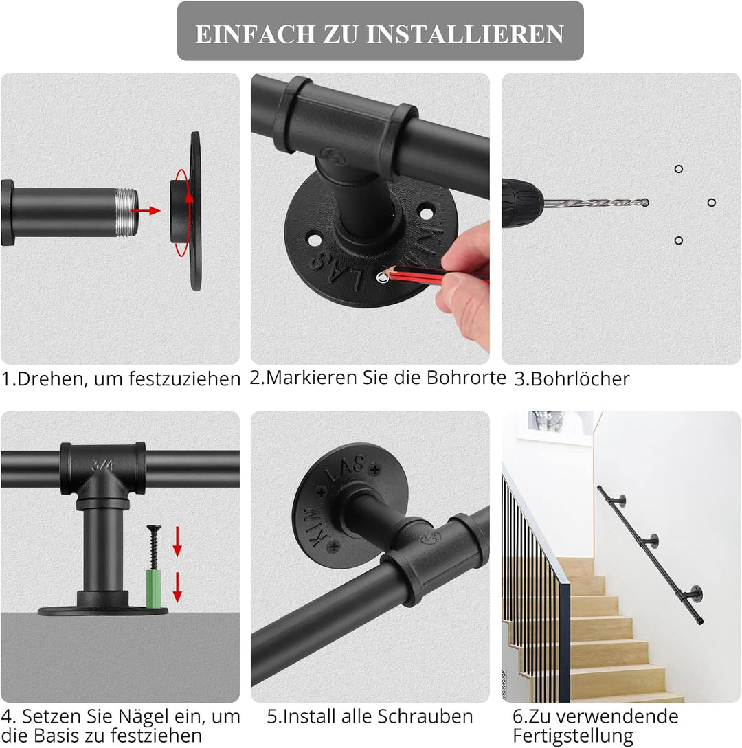 Treppengeländer Schwarz, TANiCE 120cm Treppengeländer Edelstahl Industrielle Geländer Treppe Innen A