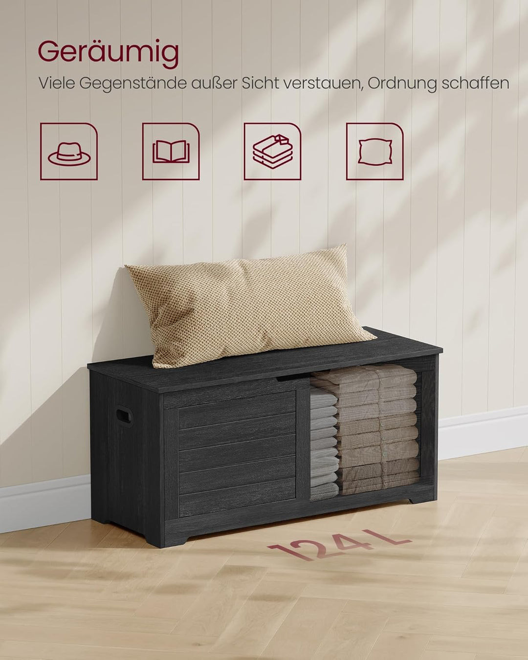 VASAGLE Schuhbank, Sitzbank mit Stauraum, Sitztruhe mit 2 Sicherheitsscharnieren, Aufbewahrungsschra