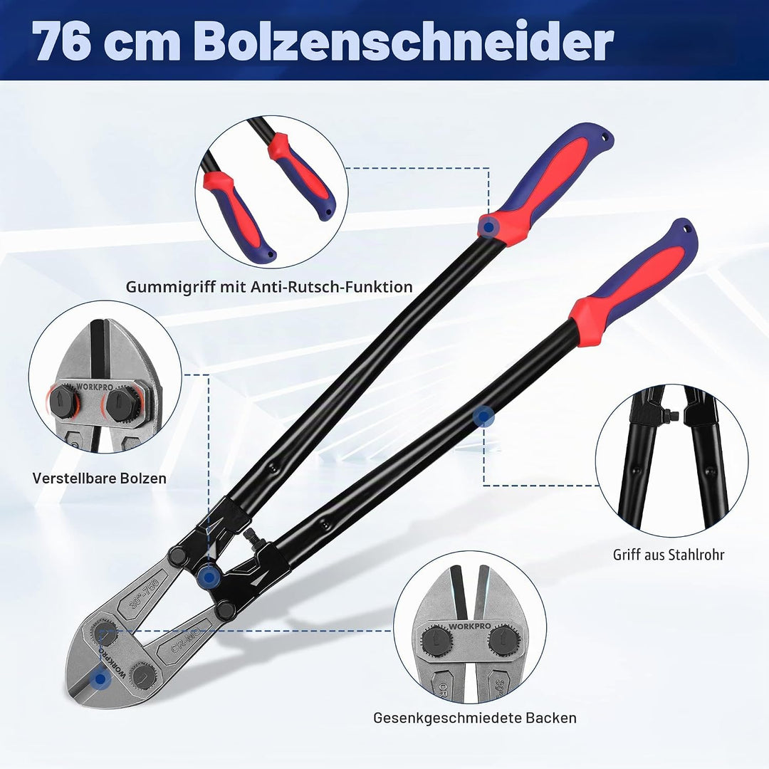 WORKPRO, W017007A, Bolzenschneider, Griff aus zwei Materialien mit weichem Gummigriff, 76,2 cm, Klin