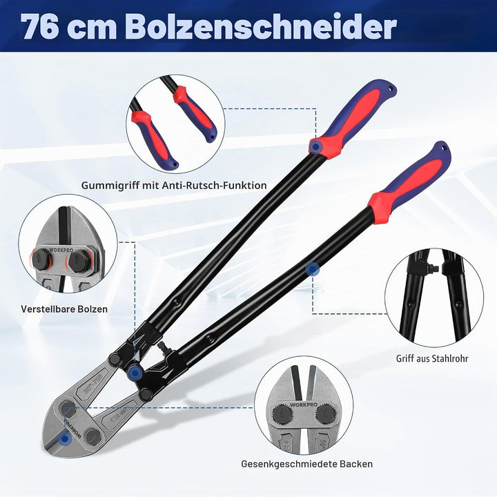 WORKPRO, W017007A, Bolzenschneider, Griff aus zwei Materialien mit weichem Gummigriff, 76,2 cm, Klin