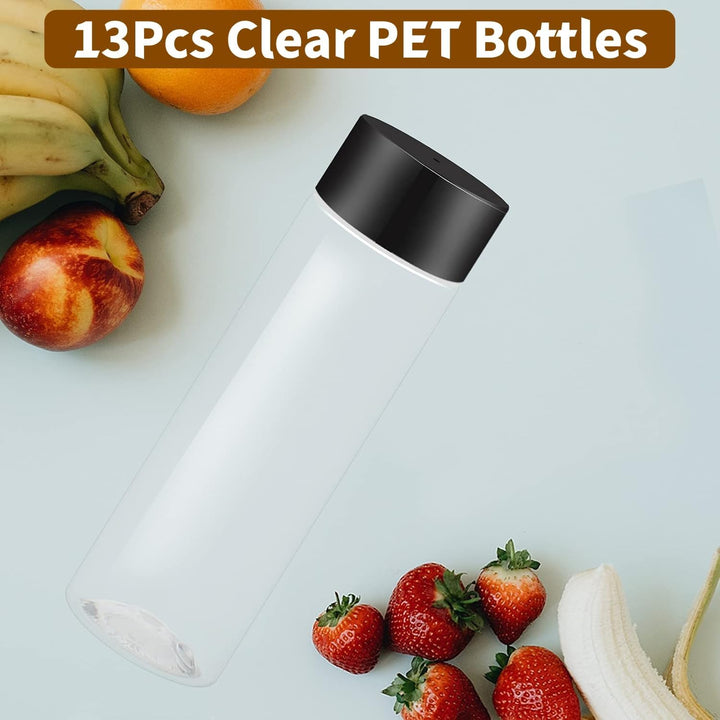 KAHEIGN 13St. Klare Saftflaschen aus PET-Kunststoff, 400 ml Leere Smoothie-Trinkflaschen mit Deckel