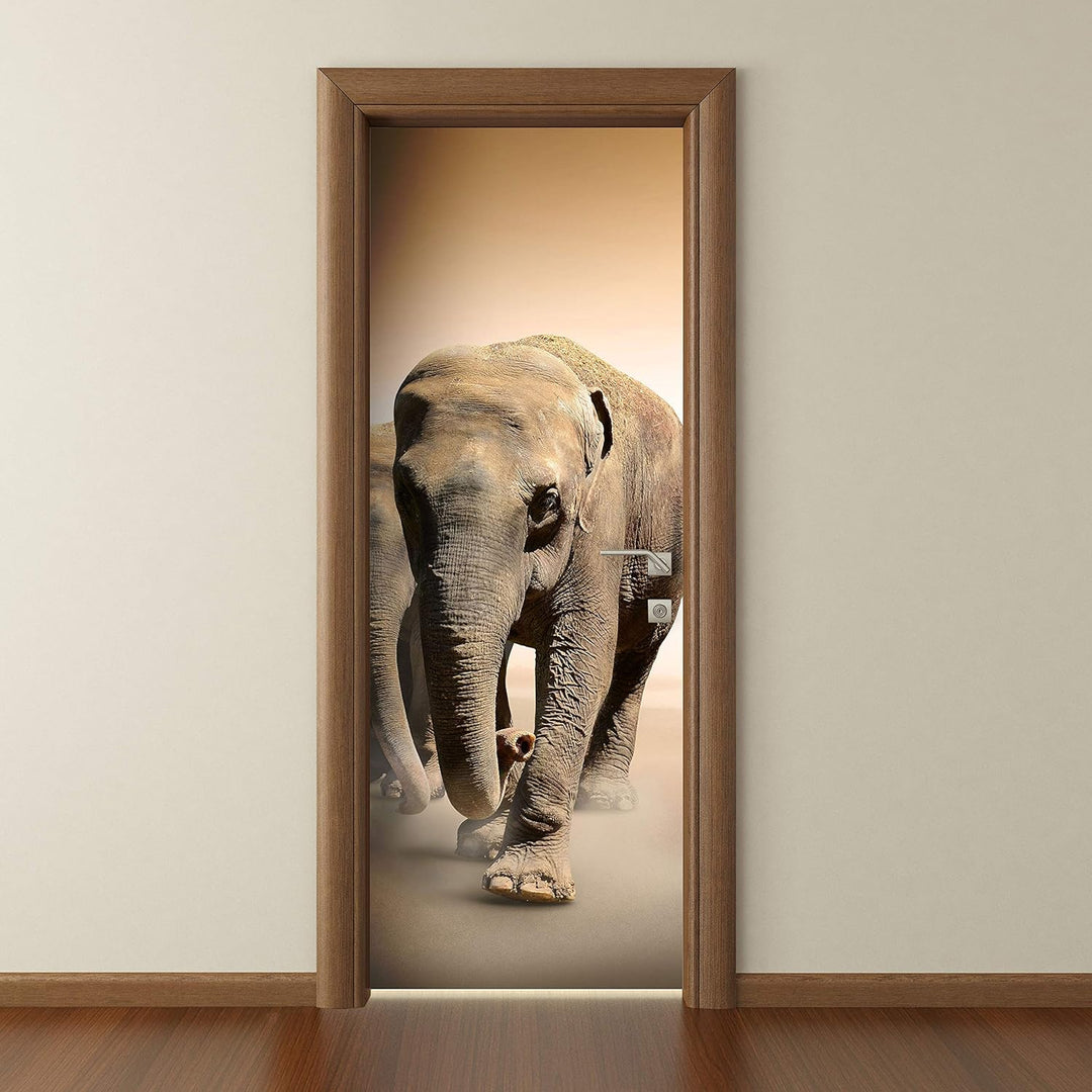 wandmotiv24 Türtapete Elefantengruppe Afrika 70 x 200cm (B x H) - Dekorfolie selbstklebend Sticker f