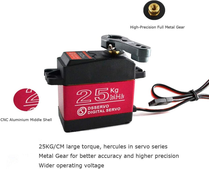 YUNIQUE DEUTSCHLAND Full Metal DS3225 Digital Servomotor 25KG Servo für LKW, Radfahrer 25T für Rennw