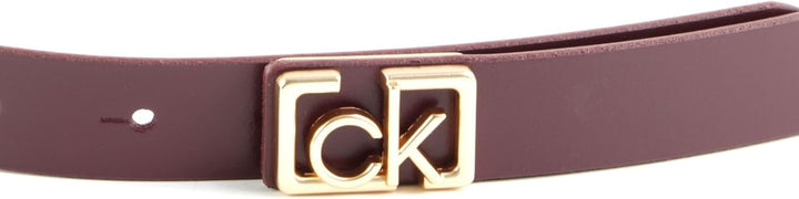 Calvin Klein Small CK Plaque Skinny Belt W95 Wine