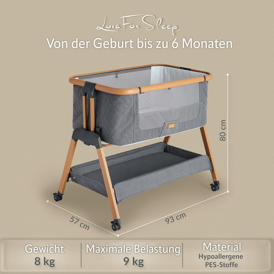 SnooBee Babybett Beistellbett Baby & Co-Sleeper – Höhenverstellbares Babybett mit Matratze, Rollen m