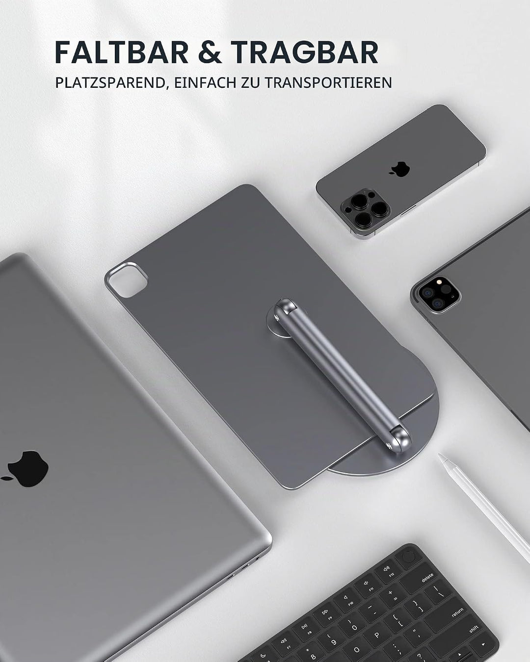 LULULOOK Aufrüstung Drehbar Magnetisch iPad Ständer, Faltbarer iPad Pro Ständer mit 360° Schwenk Bas