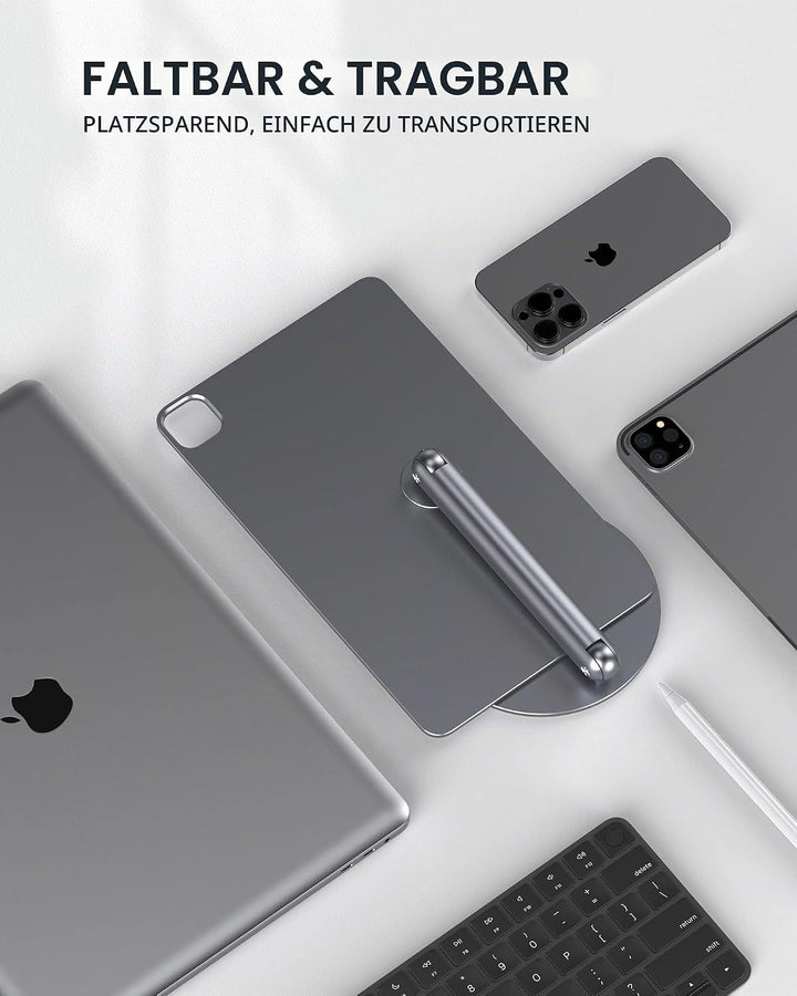 LULULOOK Aufrüstung Drehbar Magnetisch iPad Ständer, Faltbarer iPad Pro Ständer mit 360° Schwenk Bas