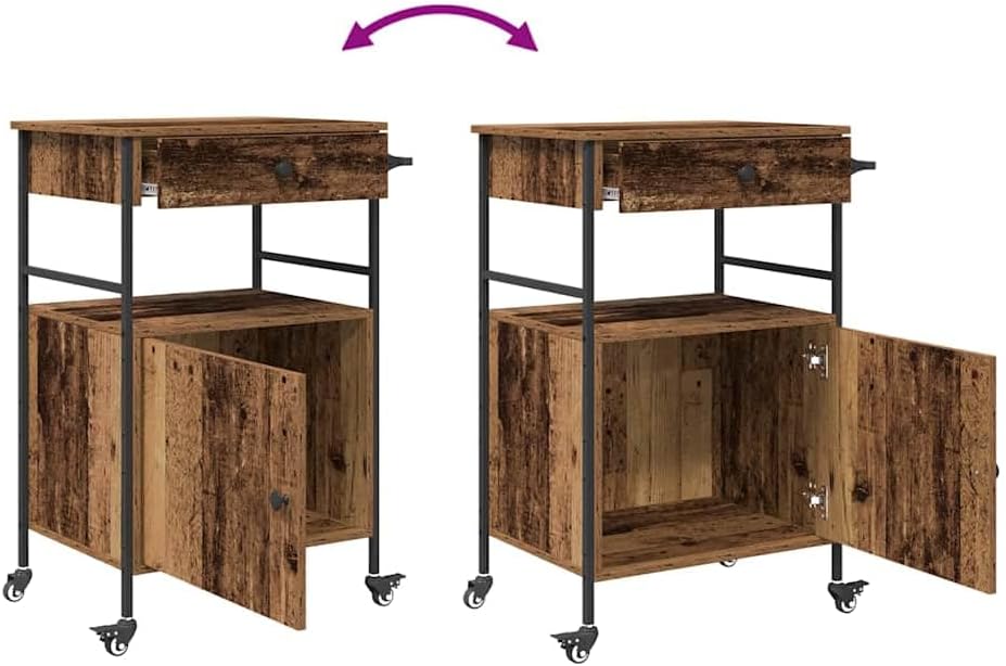 vidaXL Küchentrolley Altholz 56 x 43 x 89,5 cm Holzwerkstoff, Moderner Küchenwagen, rechteckig, robu