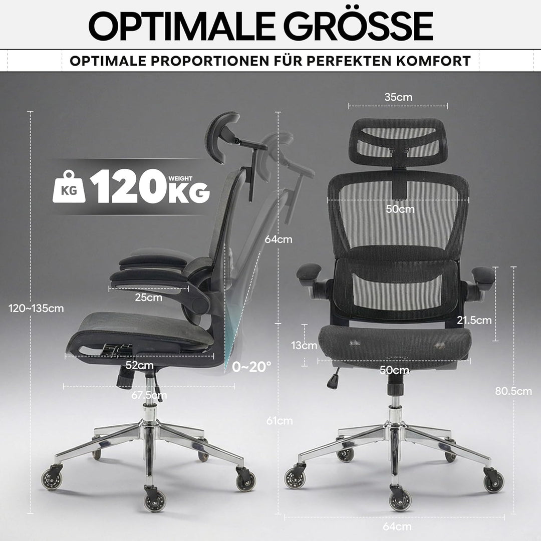 Schreibtischstuhl Ergonomischer Bürostuhl mit 150kg Tragkraft, verstellbaren Armlehnen, dynamischer