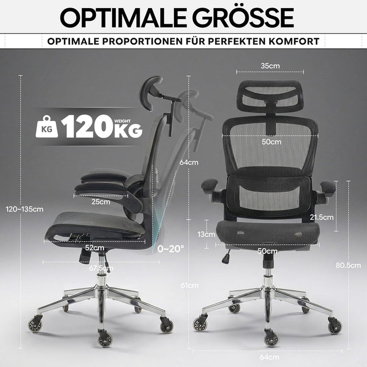 Schreibtischstuhl Ergonomischer Bürostuhl mit 150kg Tragkraft, verstellbaren Armlehnen, dynamischer