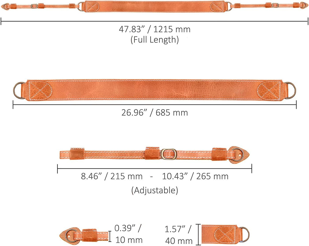 MegaGear MG1999 SLR, DSLR Schulter- oder Nackengurt aus echtem Leder (Kamel), Einheitsgrösse Camello