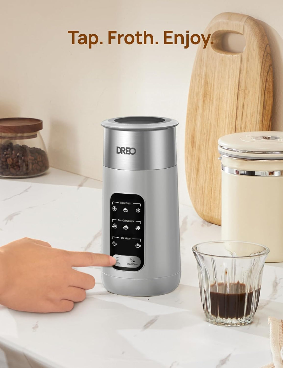 DREO Milchaufschäumer, 8-in-1 Milchschäumer Elektrisch für Latte, Cappuccino, heisse Schokolade mit