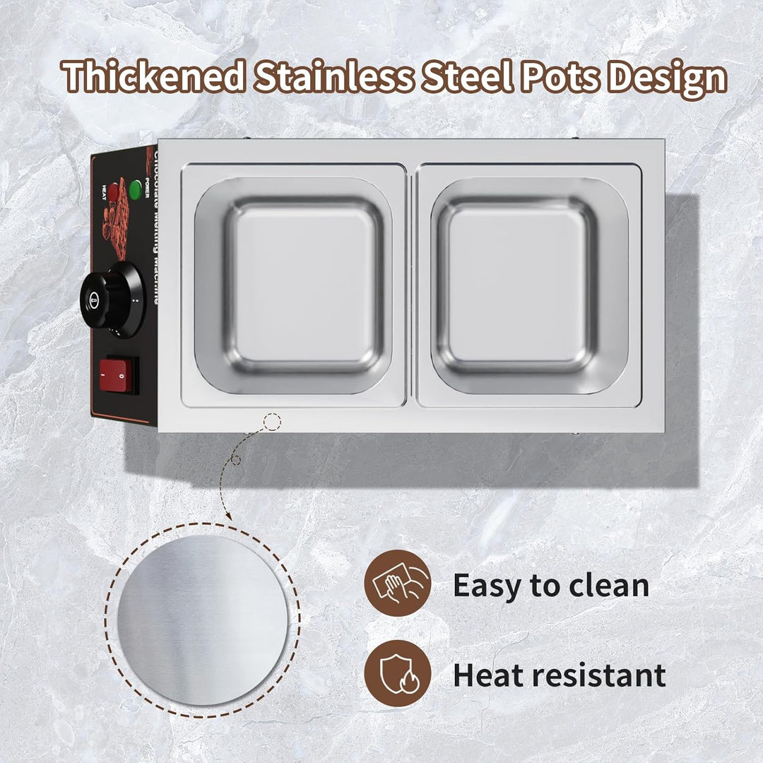 Professionelle Schokolade Temperiermaschine 600W Kommerzielle Schokobrunnen Edelstahl 2x1.55l Tanks