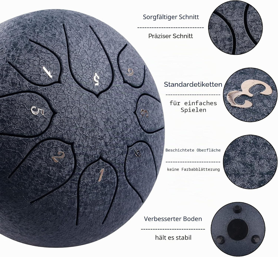 LOMUTY Stahlzungentrommel, 6 Zoll 15 cm Steel Tongue Drum, C-Dur 8 Noten, Handtrommel HandPan Drum m