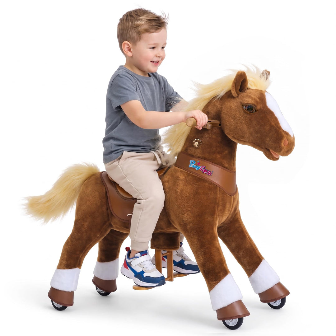 PonyCycle Simulation Pferd Spielzeug für Kinder 4–7 Jahre, Braun Reitspielzeug mit Räder, Modell Y H