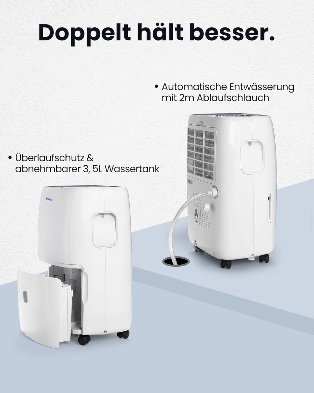 Newentor Luftentfeuchter 25L/Tag - 270W Stromsparender Luftentfeuchter - Für Räume ca. 215m³/80m² -
