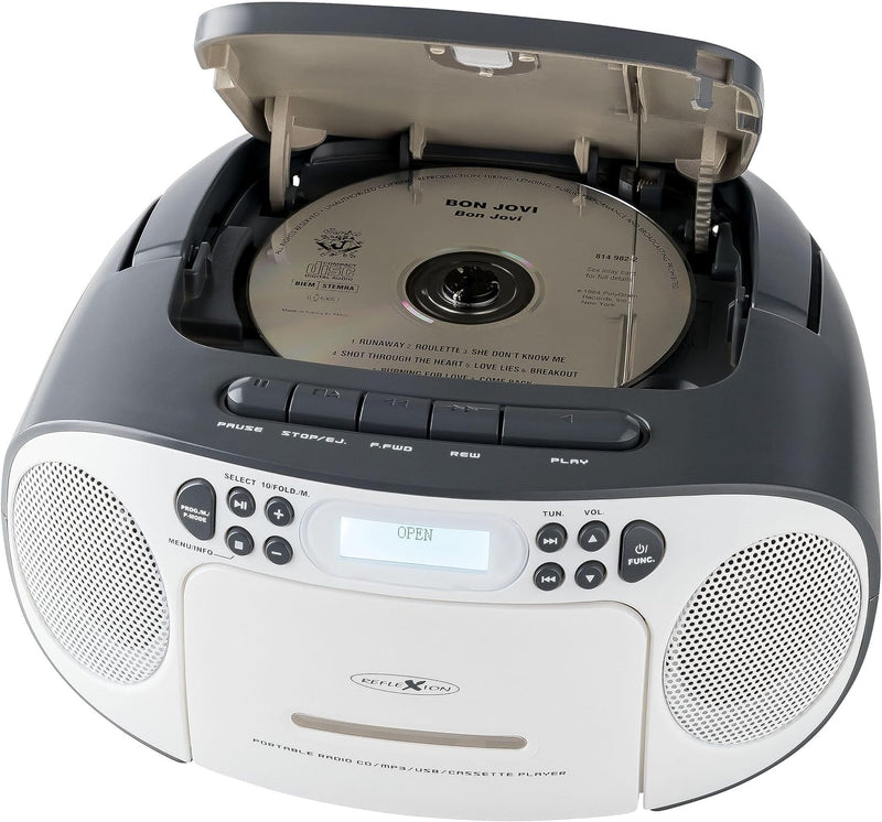 REFLEXION CD-Radio DAB+, DAB, UKW AUX, CD, DAB+, Kassette, UKW, USB Weiss, Grau, RCR2260DAB/GR mit D