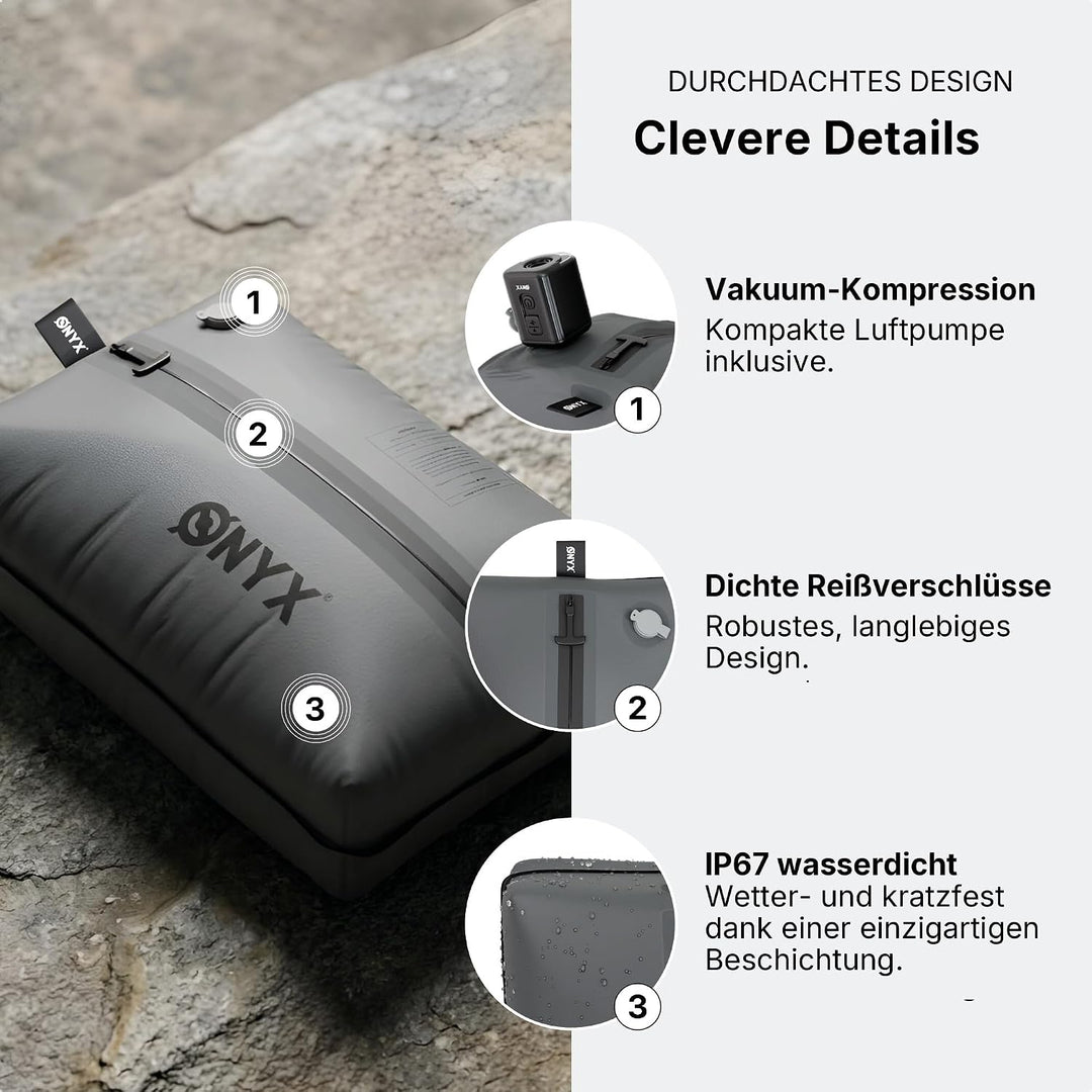 ONYX Aircube™ Vakuum Packing Cubes 2er Set – Inkl. kabelloser Vakuumpumpe – Platzsparender Koffer Or