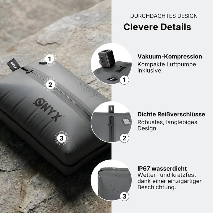 ONYX Aircube™ Vakuum Packing Cubes 2er Set – Inkl. kabelloser Vakuumpumpe – Platzsparender Koffer Or
