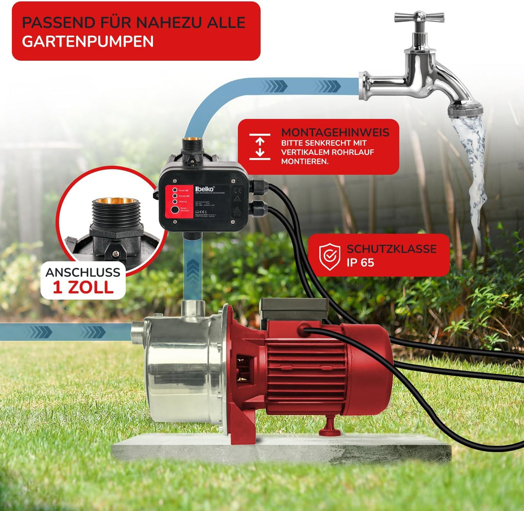 Belko Druckwächter Druckschalter für Wasserpumpen BIS 2,2 kW, mit Kabel bis 10 Bar, Gartenbewässerun