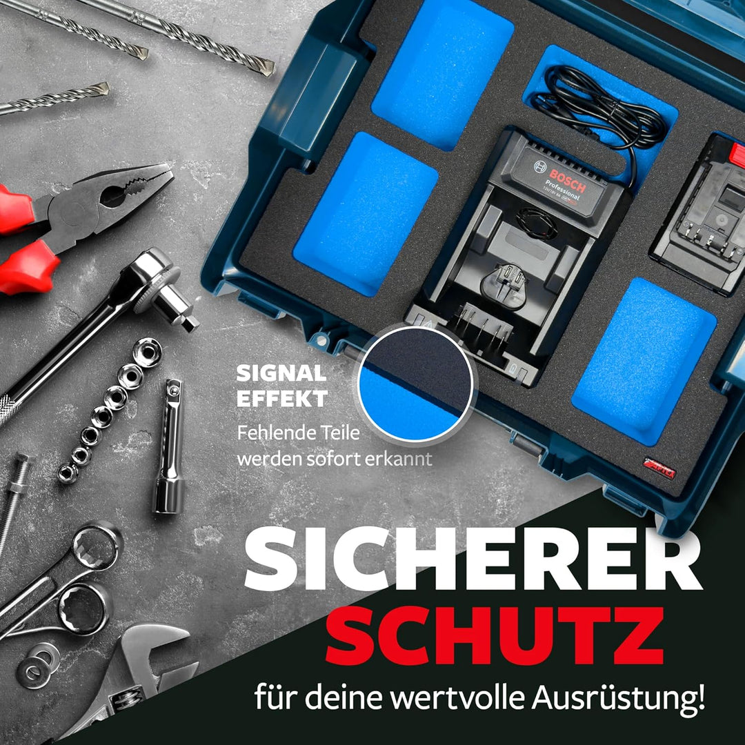 APTEX Schaumeinlage für Bosch GAL 12V/18V‑80 Ladegerät + 4x Akkus Expert 5.5-15Ah – Polstereinlage &