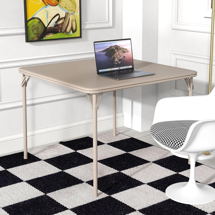 Klapptisch Quadratisch 85.5 x 85.5 cm – Tragbarer Spieltisch & Kartentisch mit PU-Leder Oberfläche,