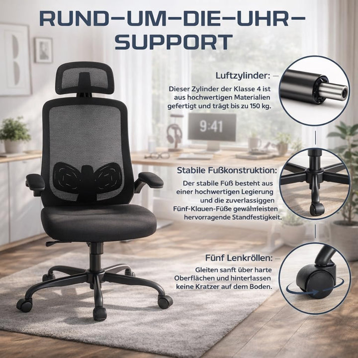 DUMOS Bürostuhl Ergonomisch, Gaming Stuhl mit Verstellbarer Kopfstütze, Armlehnen Schreibtischstuhl,