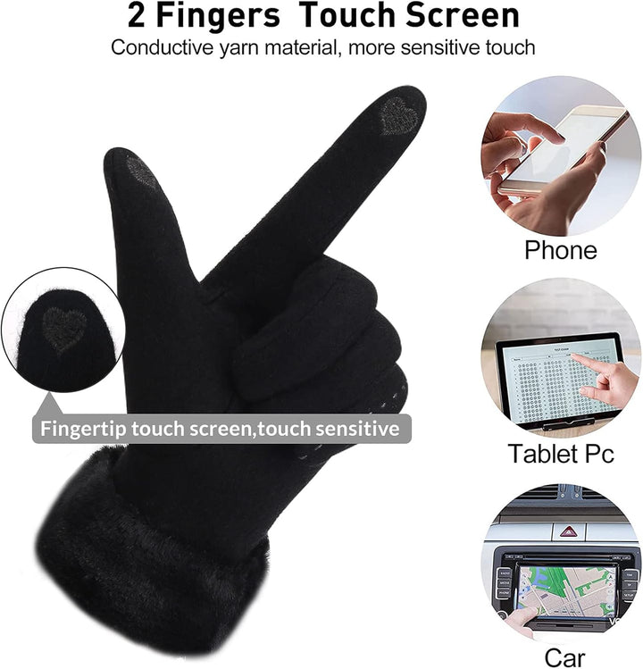 ZASFOU Damen Winter Touchscreen Handschuhe mit Thermo Fleecefutter, Warme und Dick Wolle Schwarz L,