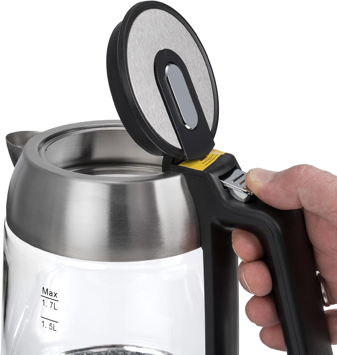 Wasserkocher 1,7L (2200W) Edelstahl, LED-Beleuchtung, Kalkfilter, OneTouch-Verschluss, Kabelaufwickl