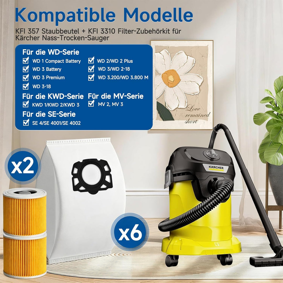 6 Stück KFI 357 Staubsaugerbeutel(2.863-314.0) + 2 KFI 3310 HEPA Ersatzfilter(6.414-552.0) Zubehör S