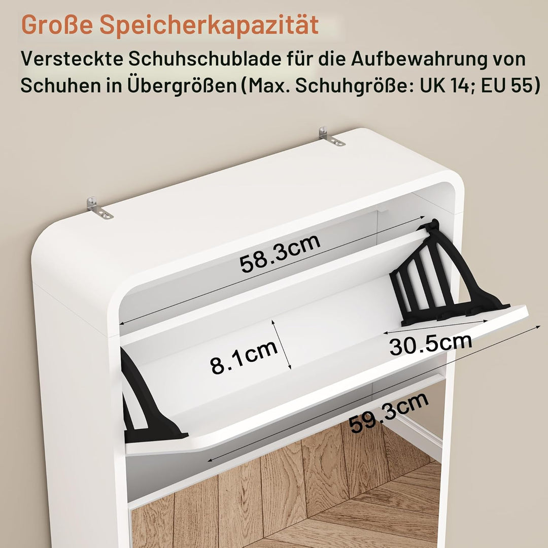 Spiegel-Schuhschrank mit 5 Flip-Schubladentüren, freistehender Schuhregal, schmaler Schuh-Organizer-