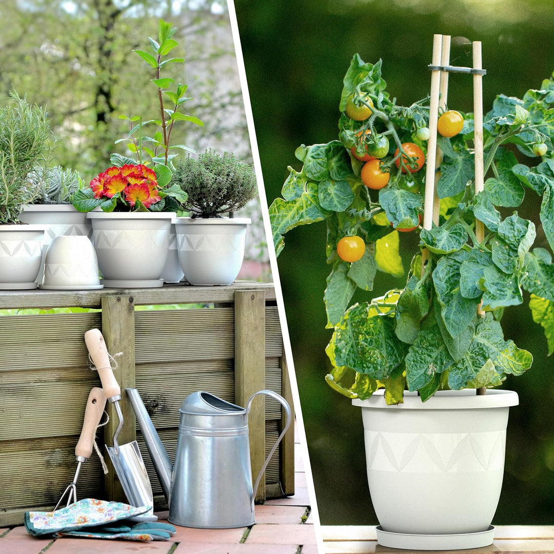 Plastard Blumentöpfe 5er Set 30 cm Durchmesser Weiss runder Pflanzkübel mit Untersetzer aus Kunststo