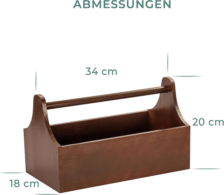 LAUBLUST Werkzeugkiste aus Holz - Werkzeugkasten mit Griff - Braun, 34 x 18 x 20 cm | Werkzeugkoffer