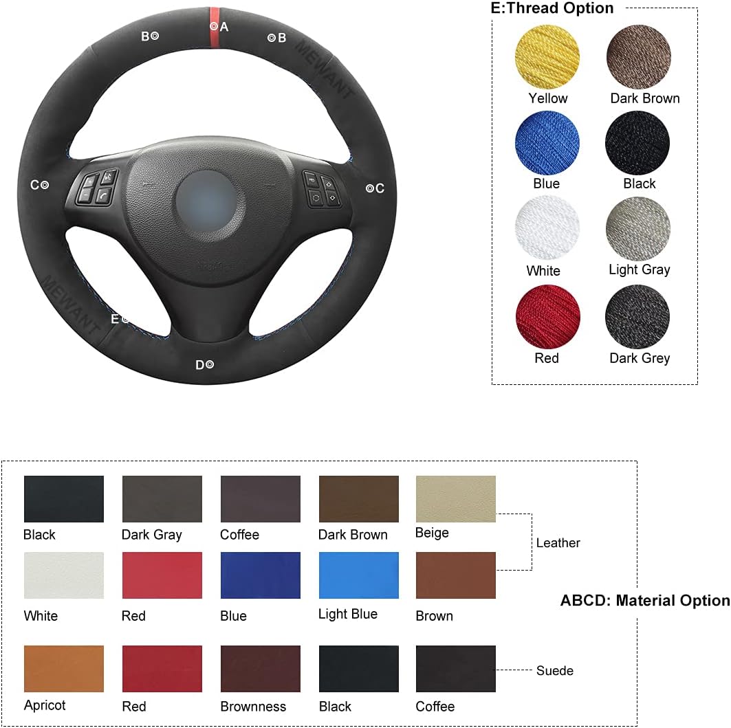 MEWANT Lenkradhülle für BMW (M Sport) 1er E87 / E81 / E82 (Coupe) / E88 (Cabrio) / M E82 / 3er E90 (