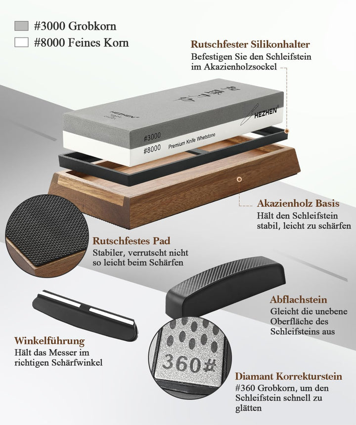 HEZHEN Doppelseitiger Abziehstein, Gross Weisskorund Schleifstein Wetzstein, Professionell Messersch