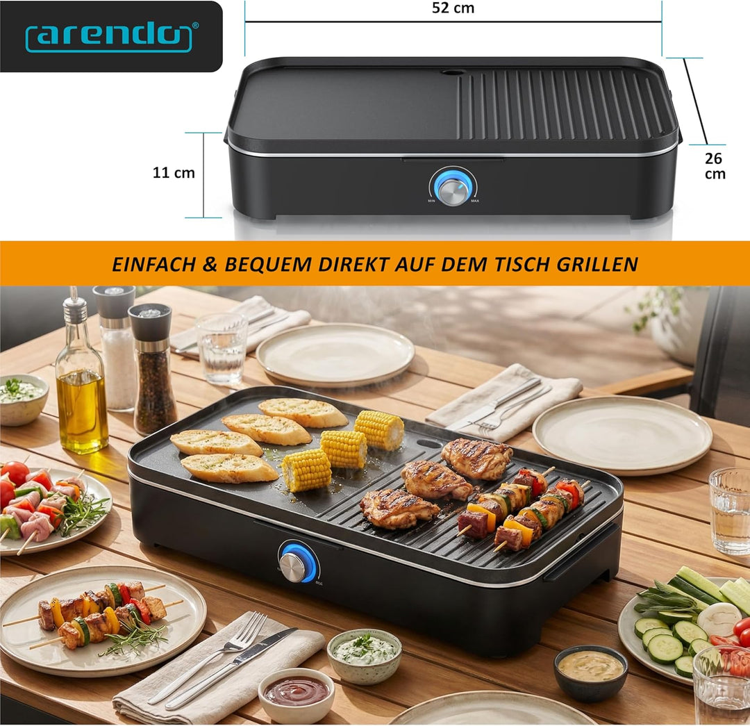 Arendo - Tischgrill Edelstahl, Elektrogrill mit Thermostat, Barbecue Standgrill 2200W, Electric Gril