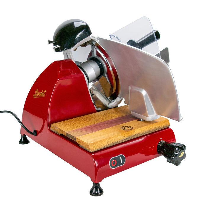 Berkel Red Line 250 rot Profi Aufschnittmaschine + Einlegebrett aus alten Wein Fassholz - Sonderange
