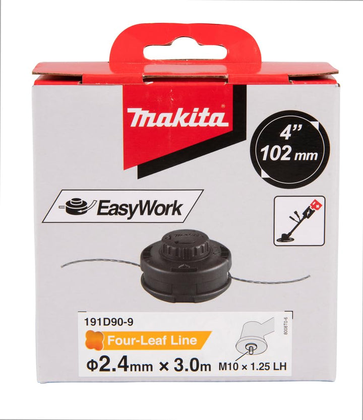 Makita 191D90-9 2-Fadenkopf Tap&Go M10 x 1,25, Linksgewinde, Ø 102 mm, mit 2,4 mm Four-Leaf Mähfaden