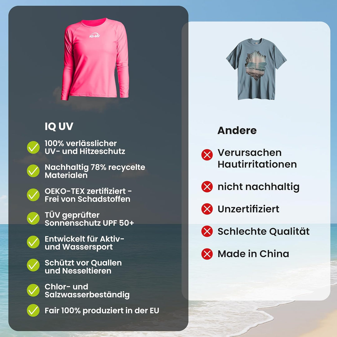 iQ-UV Sportshirt Damen Langarm – Elastisches UV Shirt für Damen für Wasser & Sport – Rash Guard mit
