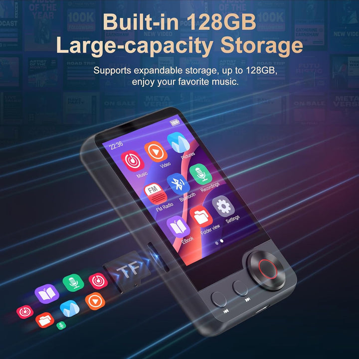 128GB MP3-Player mit Bluetooth 5.3, Oilsky 2,4'' tragbarer Touchscreen Musikplayer mit Lautsprecher,