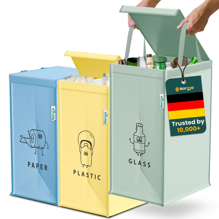 Norggo Set aus 3 Müllsäcken für Mülltrennung, 40L - Mülltrennsystem 3fach für Papier, Kunststoff und