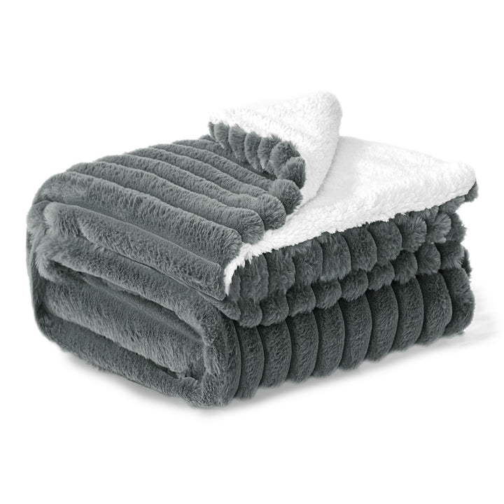 BEDELITE Kuscheldecke Flauschig Decke 150x200 - Dicke XL Sherpa Decken Grau für Couch, warme Cord Ku